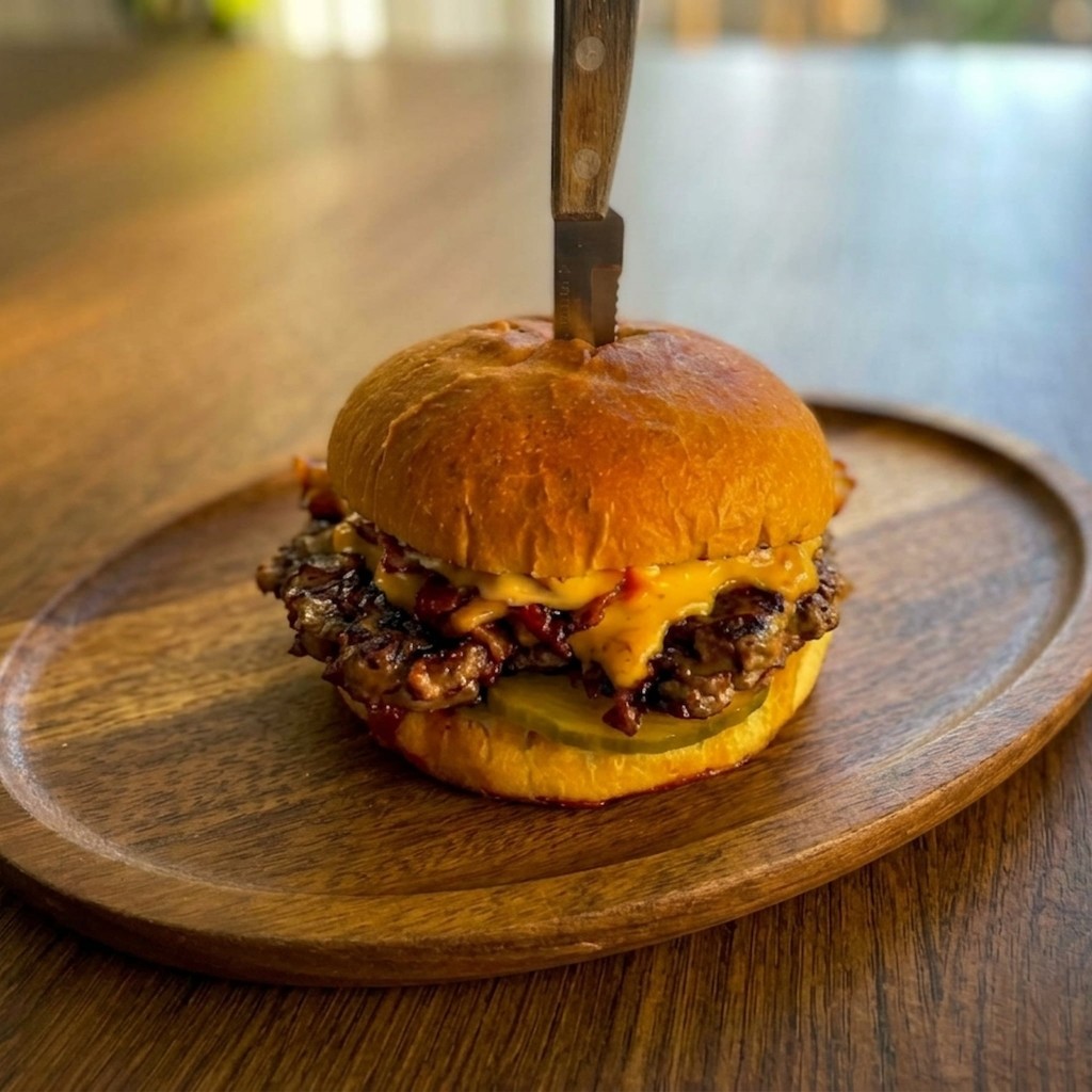 Beef Burger with Bacon & Dorblu